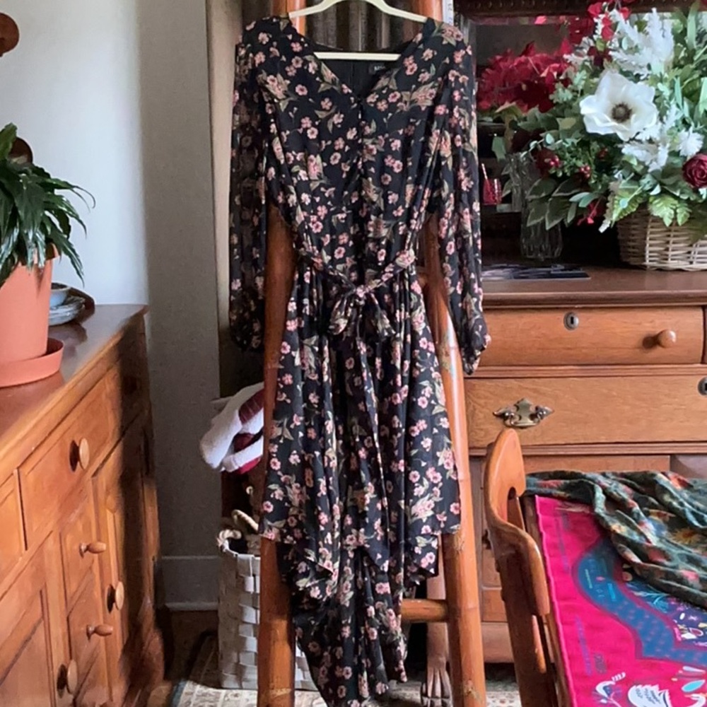 MSK Black Floral Long Sleeve Dress XL